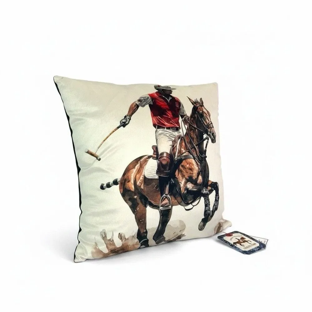 Pificio Firenze Horse Polo Velvet Throw Pillow 18x18 Equestrian Made in Italy